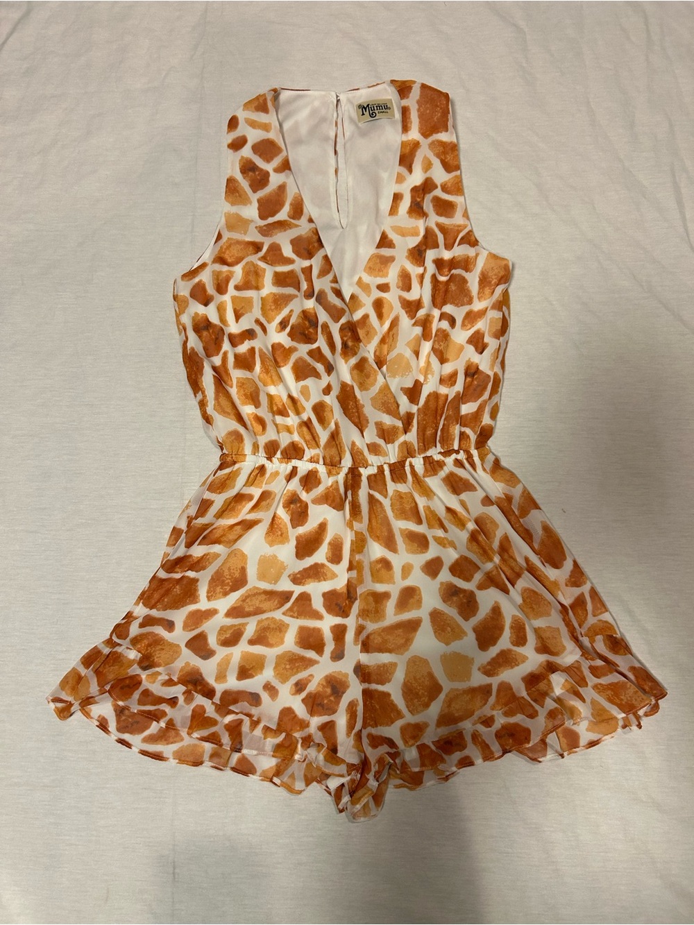 Show Me Your MuMu White & Brown Giraffe-Print Sleeveless Romper SZ S